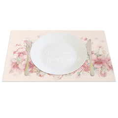 Aperturee - Aperturee Pink Floral Easter Bunny Set of 4 Placemats Cute Rabbit Spring Flower Table Mats for Dining Room