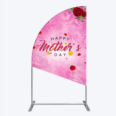 Aperturee - Aperturee Pink Floral Happy Mother’s Day Half Moon Arch Backdrop with Red Roses and Glitter Pearls Elegant Celebration Decor