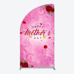 Aperturee - Aperturee Pink Floral Happy Mother’s Day Half Moon Arch Backdrop with Red Roses and Glitter Pearls Elegant Celebration Decor