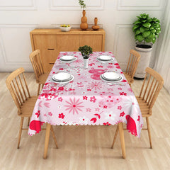 Aperturee - Aperturee Pink Floral Heart Rectangle Tablecloth White Flower Spring Table Cover Valentine Day Girl Party Decor