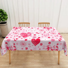 Aperturee - Aperturee Pink Floral Heart Rectangle Tablecloth White Flower Spring Table Cover Valentine Day Girl Party Decor
