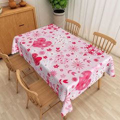 Aperturee - Aperturee Pink Floral Heart Rectangle Tablecloth White Flower Spring Table Cover Valentine Day Girl Party Decor
