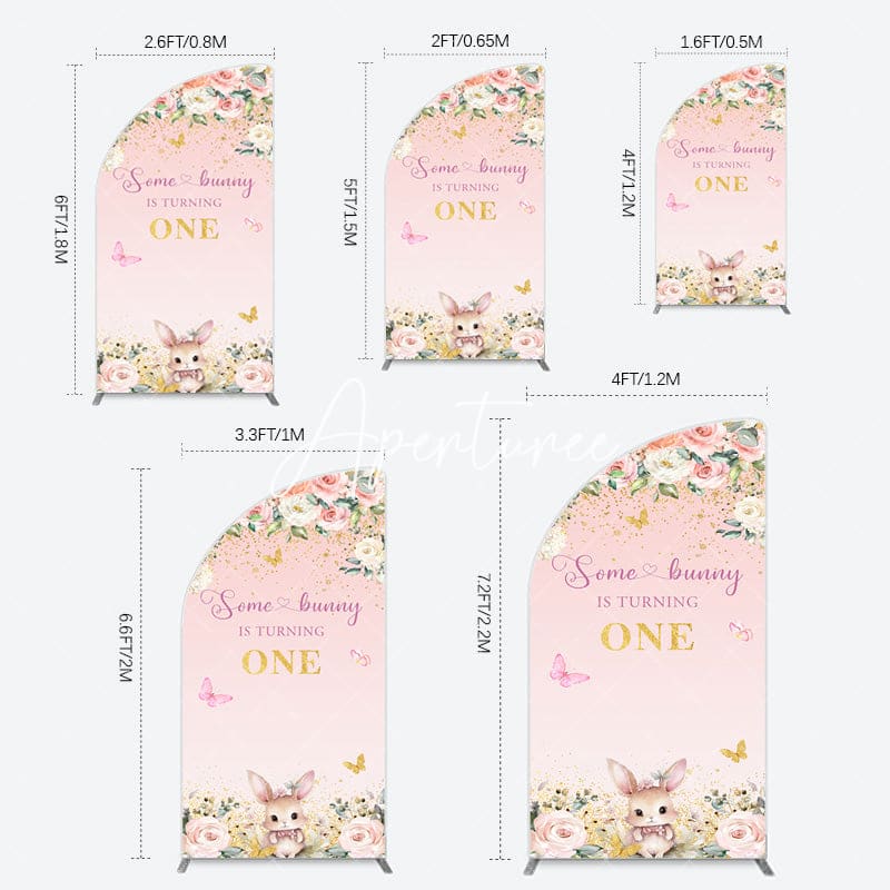 Aperturee - Aperturee Pink Floral Some Bunny Is Turning One Half Moon Arch Backdrop