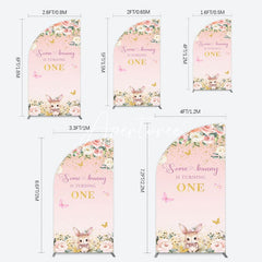 Aperturee - Aperturee Pink Floral Some Bunny Is Turning One Half Moon Arch Backdrop