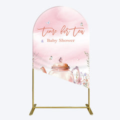 Aperturee - Aperturee Pink Floral Time For Tea Baby Shower Arch Backdrop