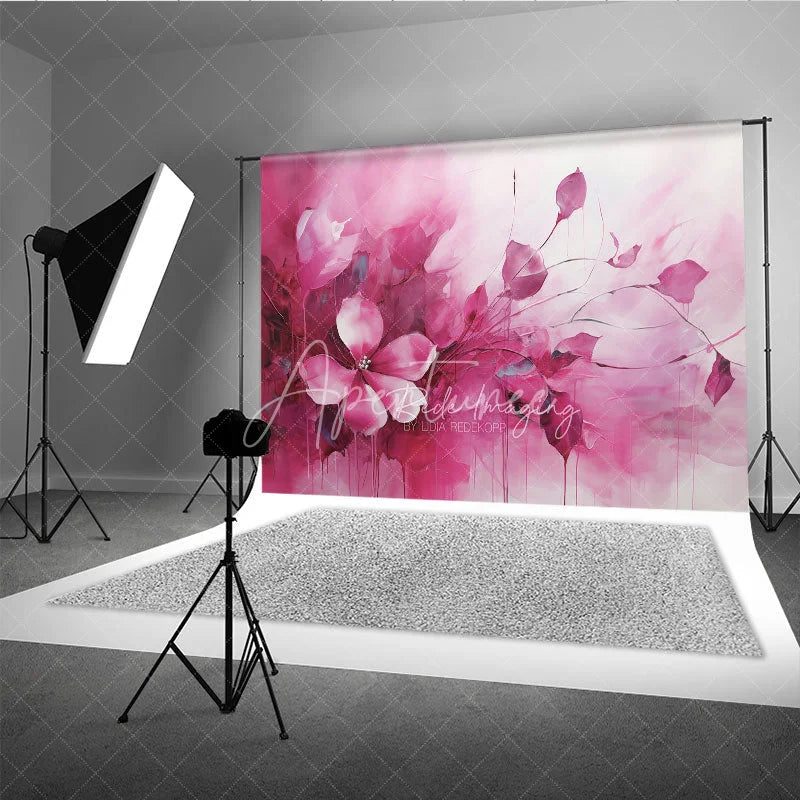 Aperturee - Aperturee Pink Fluid Floral Art Backdrop Magenta Abstract Ink Flower Texture Background Maternity Photography Studio Prop