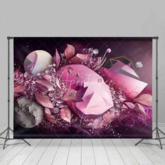 Aperturee - Aperturee Pink Geometric Crystal and Floral Backdrop Abstract Gems Photography Background Elegant Party Decor