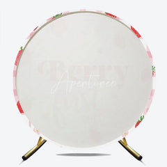 Aperturee - Aperturee Pink Gingham Strawberry Berry First Birthday Round Backdrop Sweet Baby Girl Party Decoration
