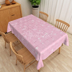 Aperturee - Aperturee Pink Glitter Star Tablecloth with Faux Brick Wall Pattern for Girls Birthday Party and Sweet 16 Decor