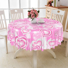 Aperturee - Aperturee Pink Glowing Heart Butterfly Round Tablecloth Dreamy Shiny Love Table Cover for Wedding