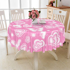 Aperturee - Aperturee Pink Glowing Heart Butterfly Round Tablecloth Romantic Shiny Love Table Cover for Valentine