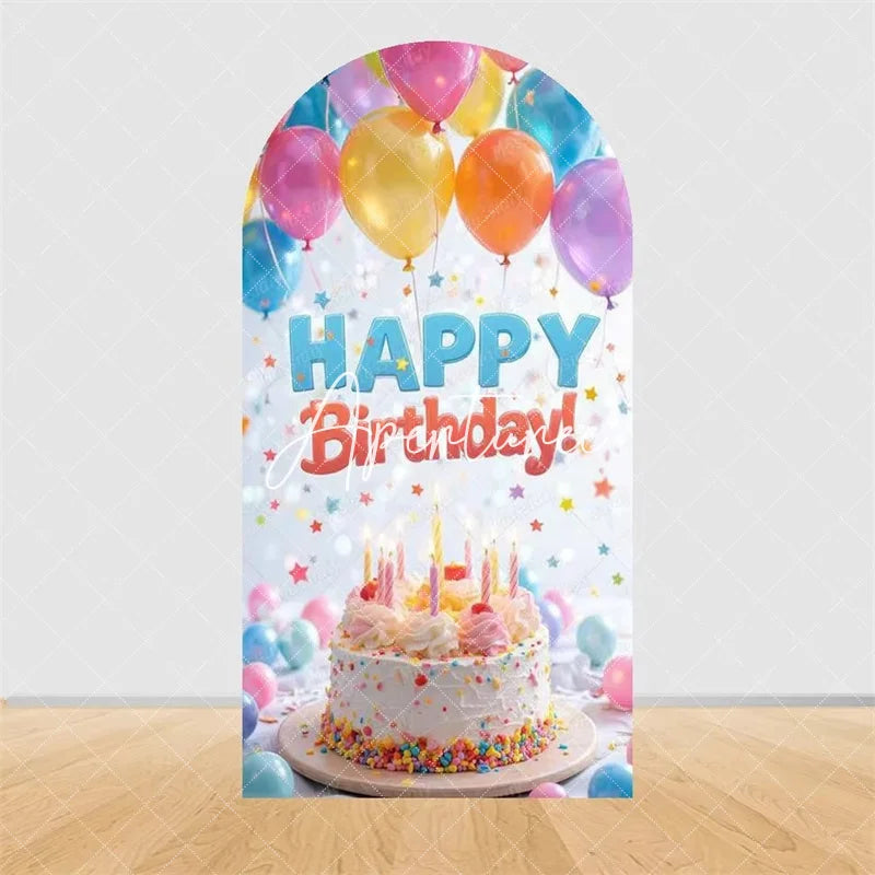 Aperturee - Aperturee Pink Gold Balloons Cake Arch Backdrop Happy Birthday Party Arch Cover with Gifts Decor
