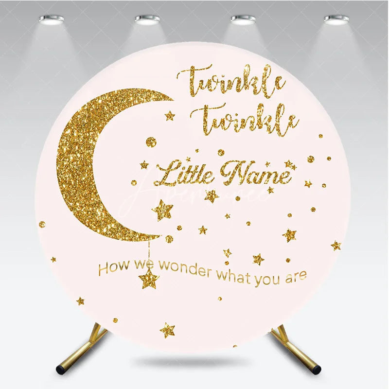 Aperturee - Aperturee Pink Gold Glitter Twinkle Twinkle Little Star Round Backdrop Dreamy Baby Shower Gender Reveal Party Decor