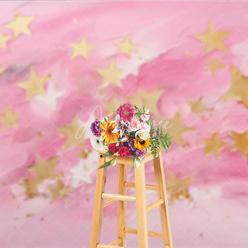 Aperturee - Aperturee Pink Gold Star Photography Backdrop Abstract Textured Painting Photo Background Cute Celestial Sky Photo Booth Prop