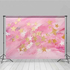 Aperturee - Aperturee Pink Gold Star Photography Backdrop Abstract Textured Painting Photo Background Cute Celestial Sky Photo Booth Prop