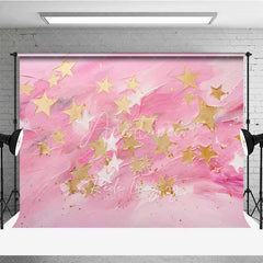 Aperturee - Aperturee Pink Gold Star Photography Backdrop Abstract Textured Painting Photo Background Cute Celestial Sky Photo Booth Prop