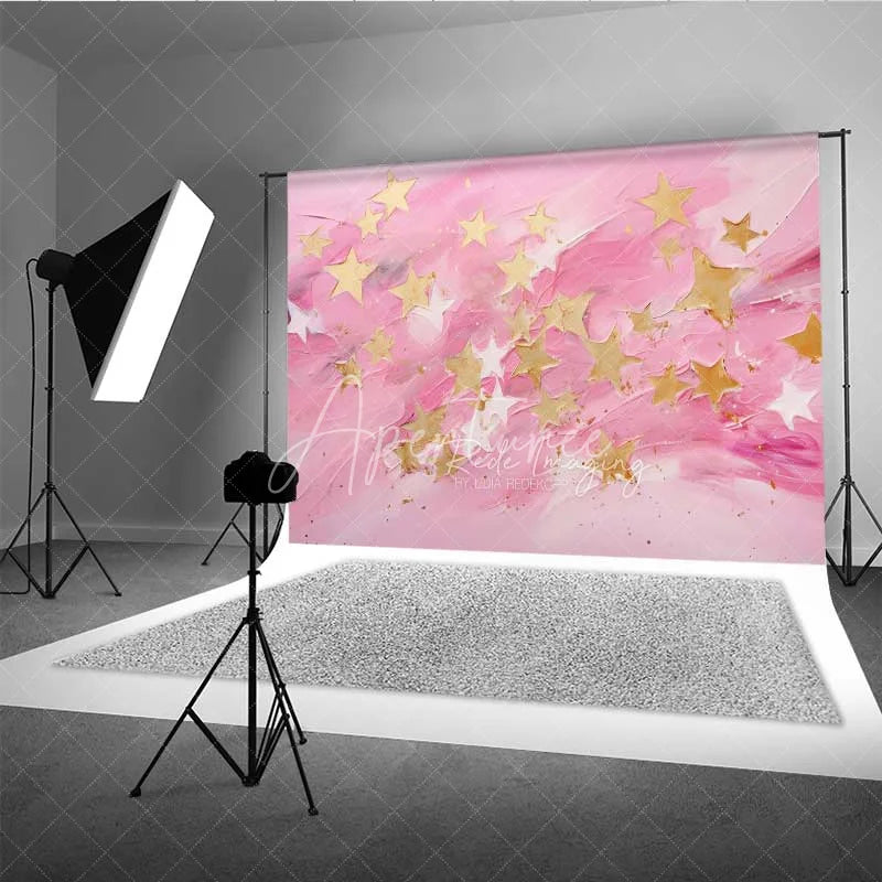 Aperturee - Aperturee Pink Gold Star Photography Backdrop Abstract Textured Painting Photo Background Cute Celestial Sky Photo Booth Prop