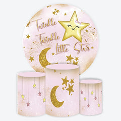 Aperturee - Aperturee Pink Gold Twinkle Little Star Round Backdrop Kit Baby Shower Birthday Party Decor
