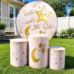 Aperturee - Aperturee Pink Gold Twinkle Little Star Round Backdrop Kit Baby Shower Birthday Party Decor