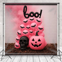Aperturee - Aperturee Pink Halloween Photography Backdrop Boo Balloons with Pink Pumpkins Girly Gothic Spooky Party Photo Booth