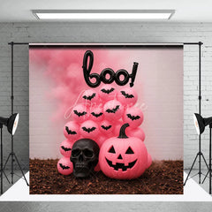 Aperturee - Aperturee Pink Halloween Photography Backdrop Boo Balloons with Pink Pumpkins Girly Gothic Spooky Party Photo Booth