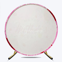 Aperturee - Aperturee Pink Happy Mother’s Day Round Backdrop with Red Roses Pearls and Glitter Elegant Floral Decor