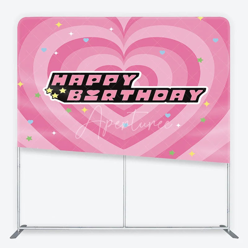 Aperturee - Aperturee Pink Heart Happy Birthday Square Double-Sided Backdrop Sweet Festive Celebration Party Decor