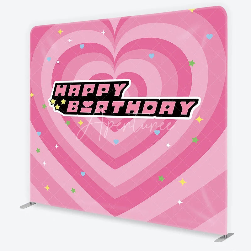 Aperturee - Aperturee Pink Heart Happy Birthday Square Double-Sided Backdrop Sweet Festive Celebration Party Decor