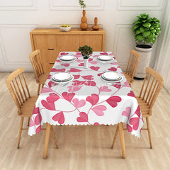 Aperturee - Aperturee Pink Heart Leaf Rectangle Tablecloth Botanical Love Vine Table Cover Sweet Valentine Day Home Decor