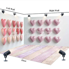 Aperturee - Aperturee Pink Hearts and Pastel Wooden Floor Room Set Backdrop Romantic Valentine’s Day Party Decor
