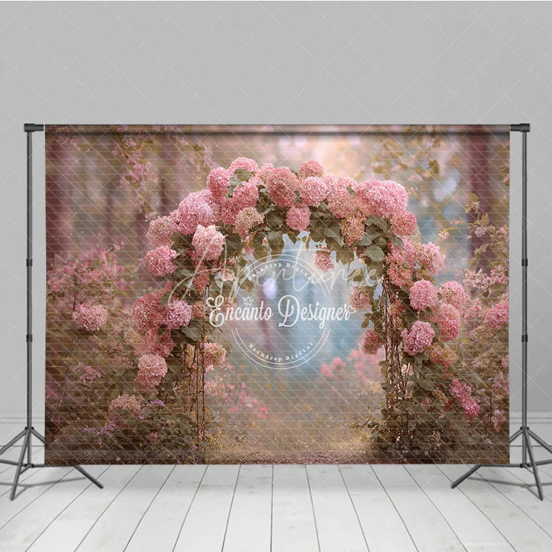 Aperturee - Aperturee Pink Hydrangea Floral Arch Backdrop Enchanted Forest Wedding Magical Garden Bridal Shower Photo Prop