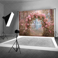 Aperturee - Aperturee Pink Hydrangea Floral Arch Backdrop Enchanted Forest Wedding Magical Garden Bridal Shower Photo Prop