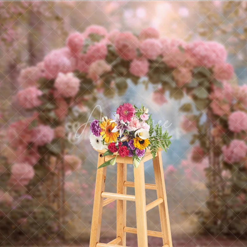 Aperturee - Aperturee Pink Hydrangea Floral Arch Backdrop Enchanted Forest Wedding Magical Garden Bridal Shower Photo Prop