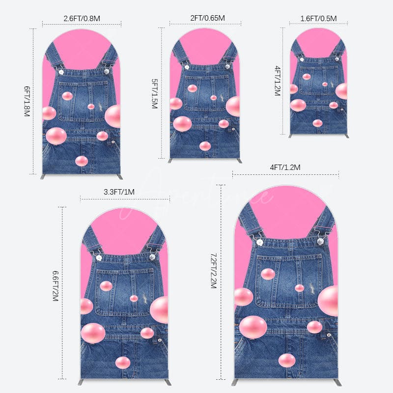 Aperturee - Aperturee Pink Jeans With Pearl Cartoon Birthday Arch Backdrop