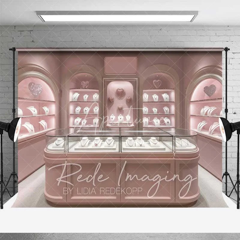 Aperturee - Aperturee Pink Jewelry Store Backdrop Elegant Boutique Display Romantic Photography Background for Valentine’s Day