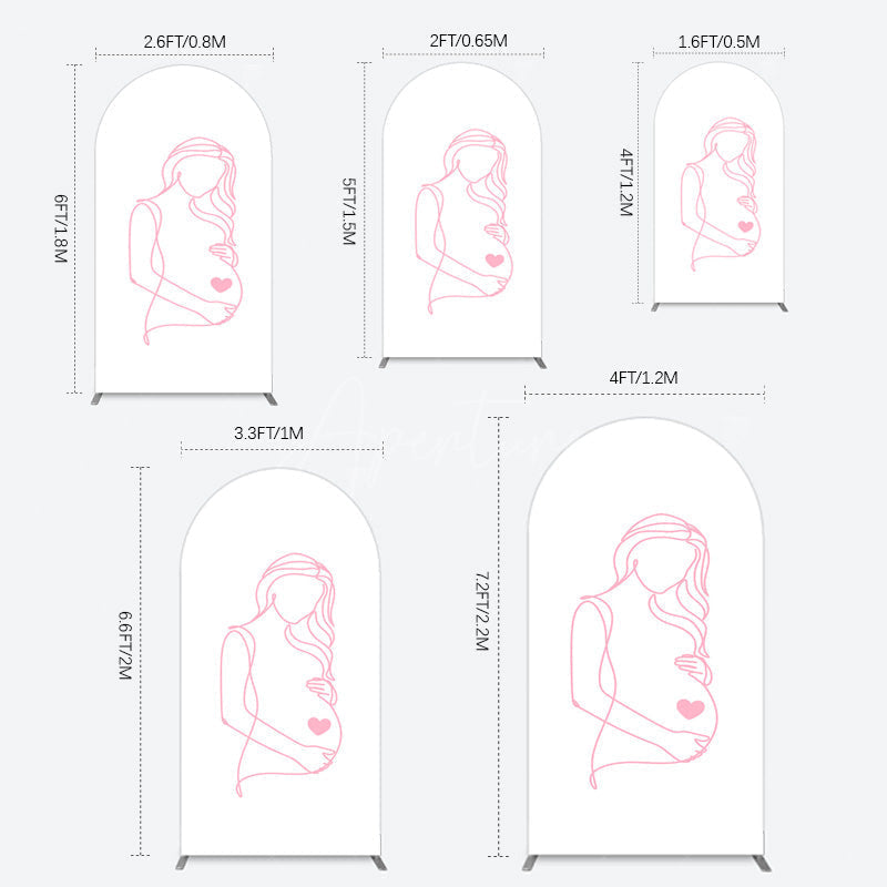 Aperturee - Aperturee Pink Lined Pregnant Woman Baby Shower Arch Backdrop