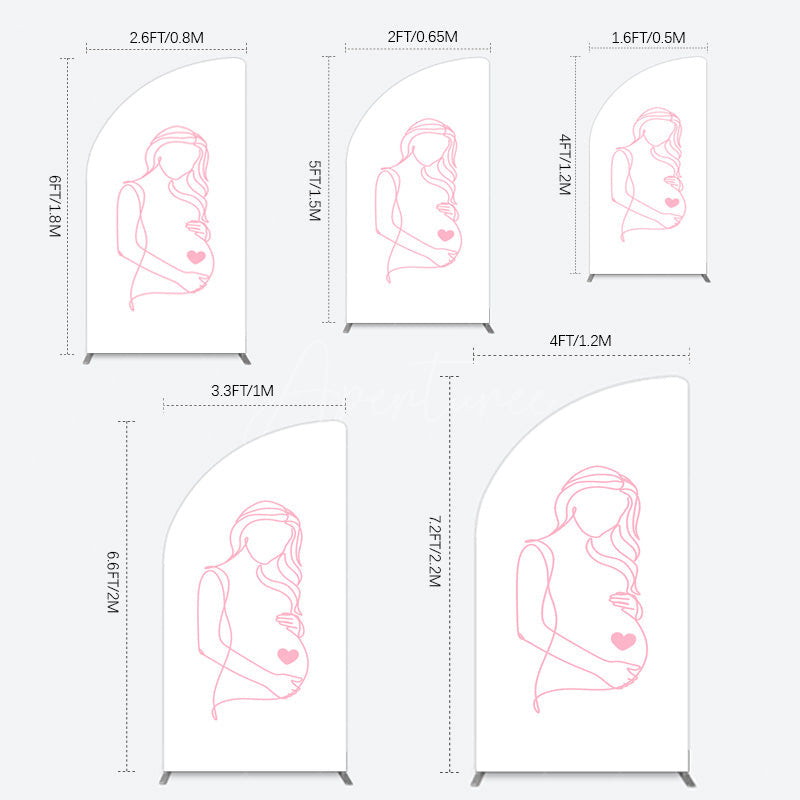 Aperturee - Aperturee Pink Lined Pregnant Woman Baby Shower Half Moon Arch Backdrop