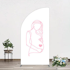 Aperturee - Aperturee Pink Lined Pregnant Woman Baby Shower Half Moon Arch Backdrop