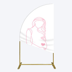 Aperturee - Aperturee Pink Lined Pregnant Woman Baby Shower Half Moon Arch Backdrop