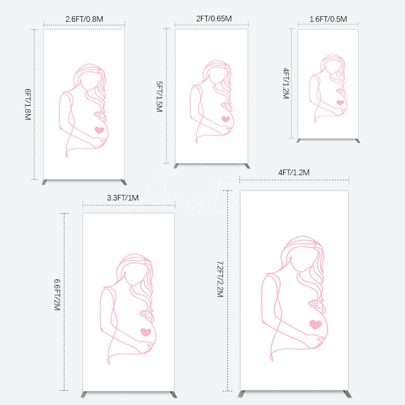 Aperturee - Aperturee Pink Lined Pregnant Woman Baby Shower Rectangle Backdrop