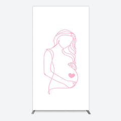 Aperturee - Aperturee Pink Lined Pregnant Woman Baby Shower Rectangle Backdrop