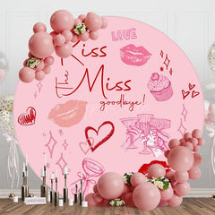Aperturee - Aperturee Pink Lip Kiss Miss Goodbye Round Bridal Shower Backdrop