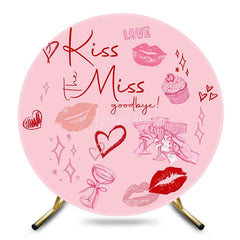 Aperturee - Aperturee Pink Lip Kiss Miss Goodbye Round Bridal Shower Backdrop