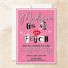 Aperturee - Aperturee Set of 20 Pink Magazine Cut-Out Letters Custom Invitation with Red Lips and Sparkles for a Twenty-First Birthday Party