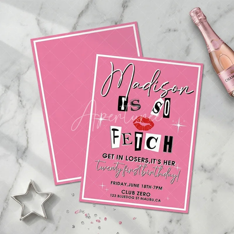 Aperturee - Aperturee Set of 20 Pink Magazine Cut-Out Letters Custom Invitation with Red Lips and Sparkles for a Twenty-First Birthday Party