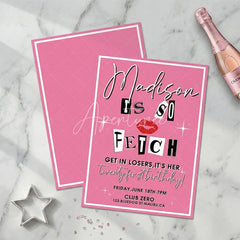 Aperturee - Aperturee Set of 20 Pink Magazine Cut-Out Letters Custom Invitation with Red Lips and Sparkles for a Twenty-First Birthday Party