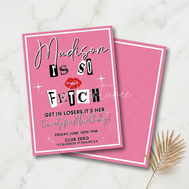 Aperturee - Aperturee Set of 20 Pink Magazine Cut-Out Letters Custom Invitation with Red Lips and Sparkles for a Twenty-First Birthday Party