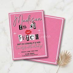 Aperturee - Aperturee Set of 20 Pink Magazine Cut-Out Letters Custom Invitation with Red Lips and Sparkles for a Twenty-First Birthday Party