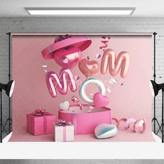 Aperturee - Aperturee Pink MOM Balloon Letters Hearts Combo Set Backdrop Gift Boxes Mother’s Day Banner for Celebration Party