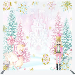 Aperturee - Aperturee Pink Nutcracker Tension Fabric Backdrop Winter Castle Swan Decoration Christmas Ballet Background